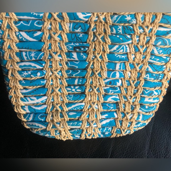 Ralph Lauren Polo Jean Co. Blue & White Bandanna Woven Straw Mini Bag - Picture 7 of 11